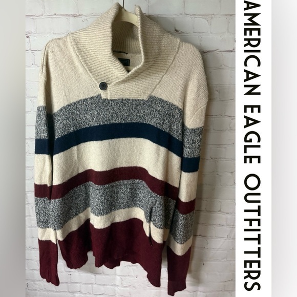 American Eagle Outfitters Other - American Eagle Sweater Cream Gray Men's Seriously Soft Shawl Collar Cabincore XL